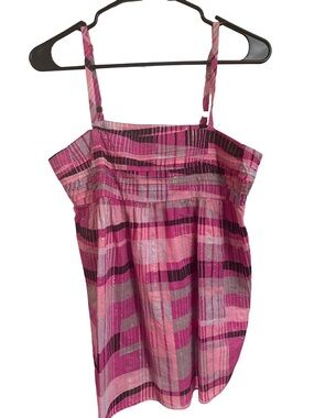 New York & Company Pink and Fuchsia Striped Tank Top